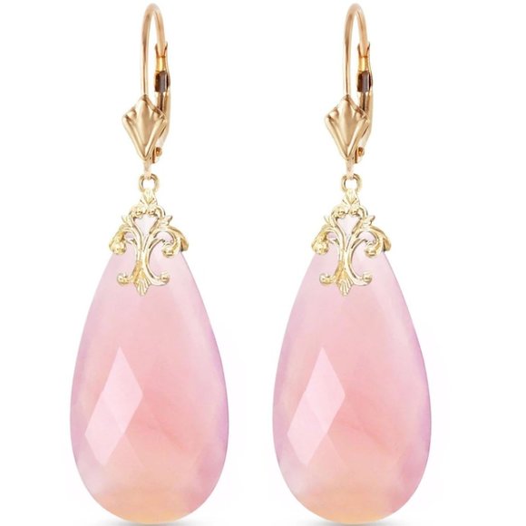 14K Gold Leverback Pink Chalcedony Earrings - Picture 1 of 2